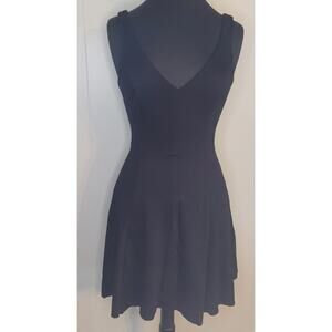 Amanda Uprichard Black Fit Flare Dress S Deep V Cocktail Mini USA